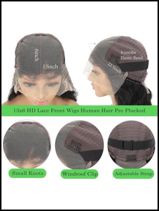 13x6 HD Lace Front Wig Human Hair Body Wave 200% Density Bob main image 4